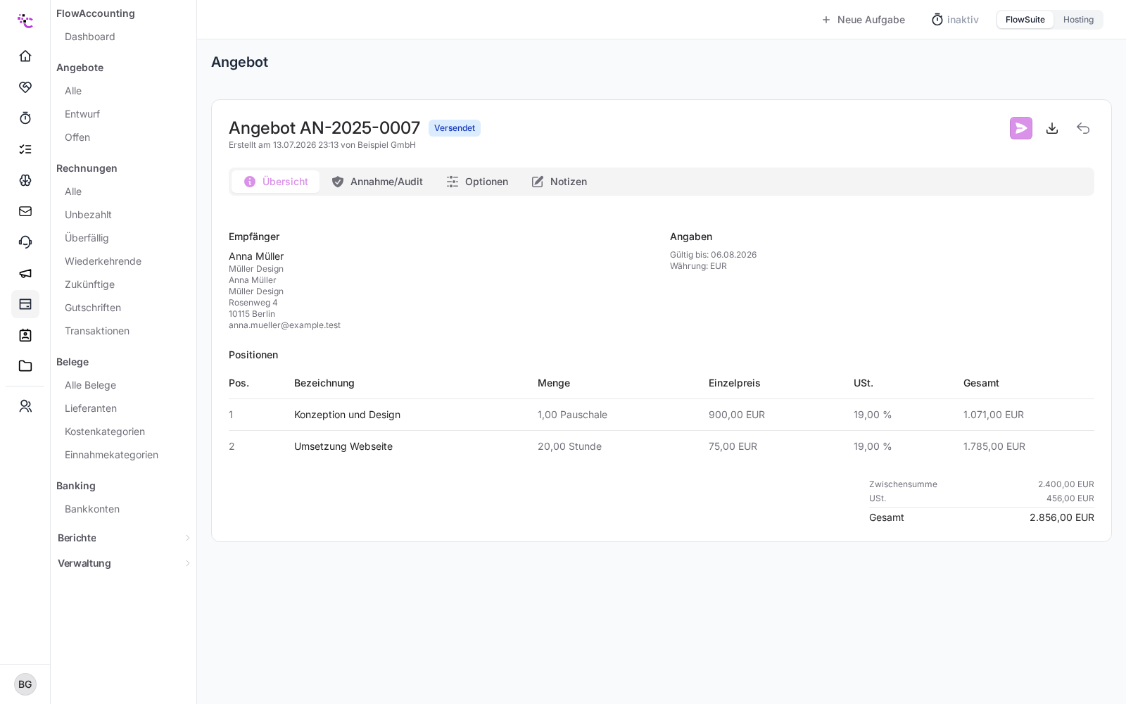 Die Detailansicht eines Angebots