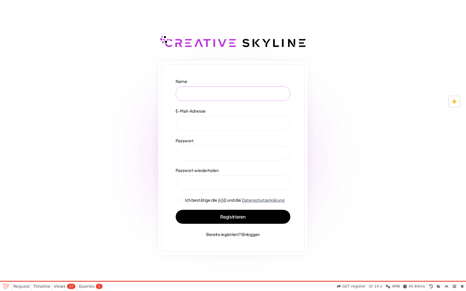 Registrierungsformular von FlowSuite