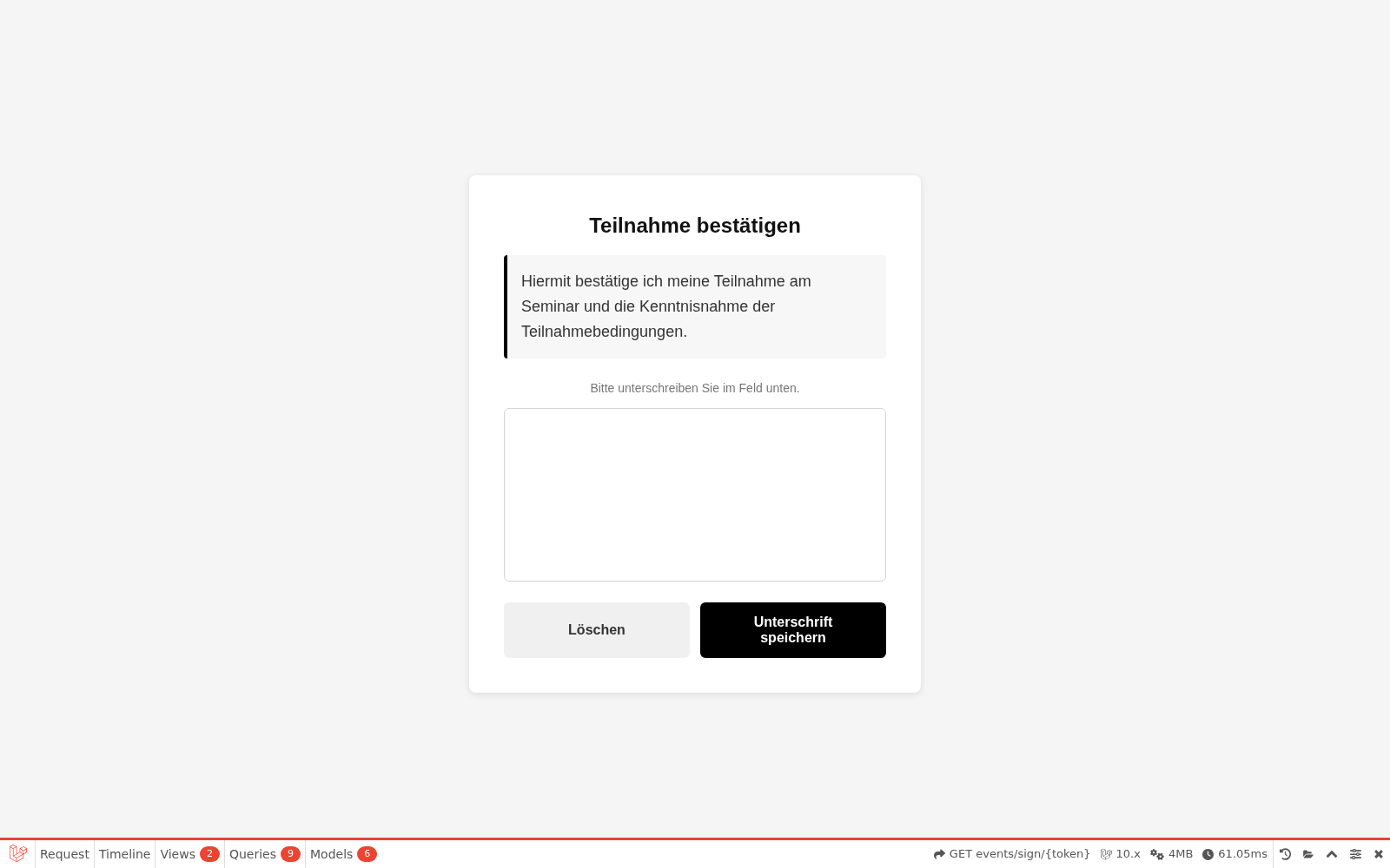 Öffentliche Seite zur Bestätigung der Teilnahme