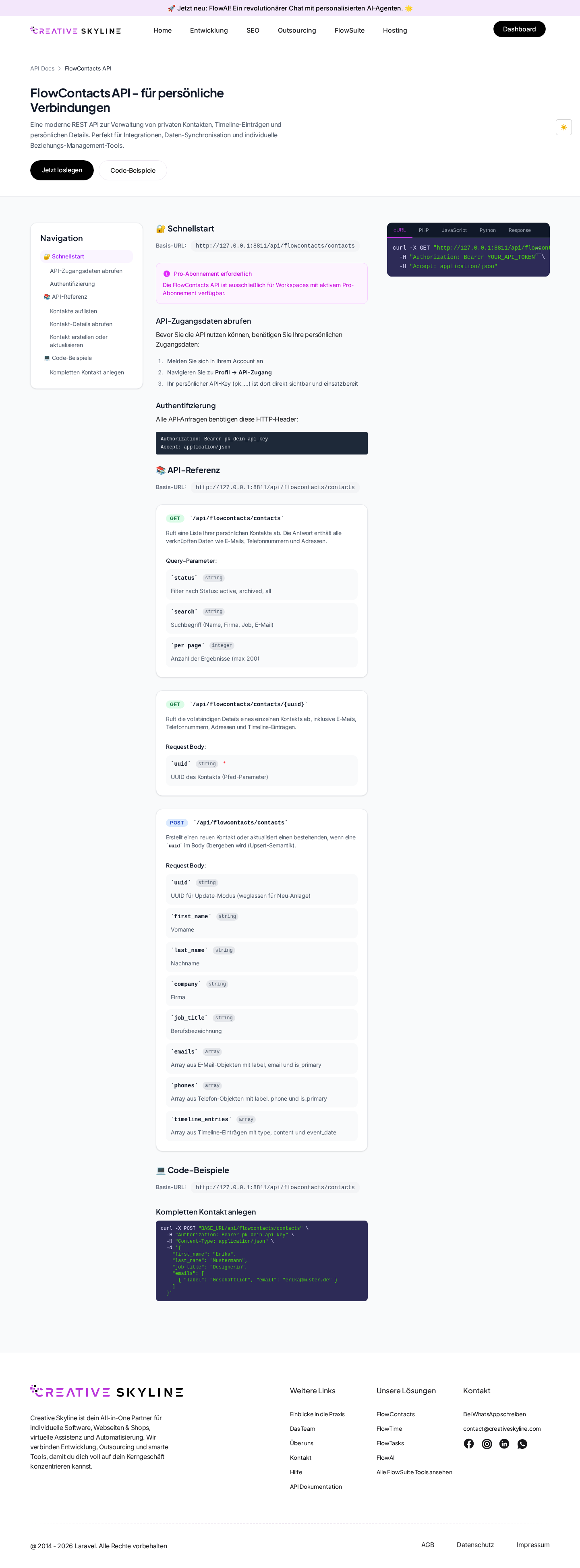 Übertragene Kontaktfelder in der API-Dokumentation
