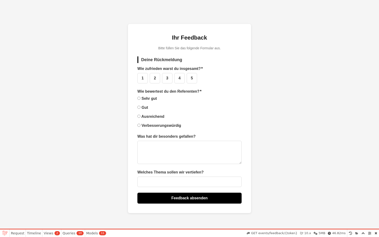 Öffentliches Feedback-Formular für Teilnehmer