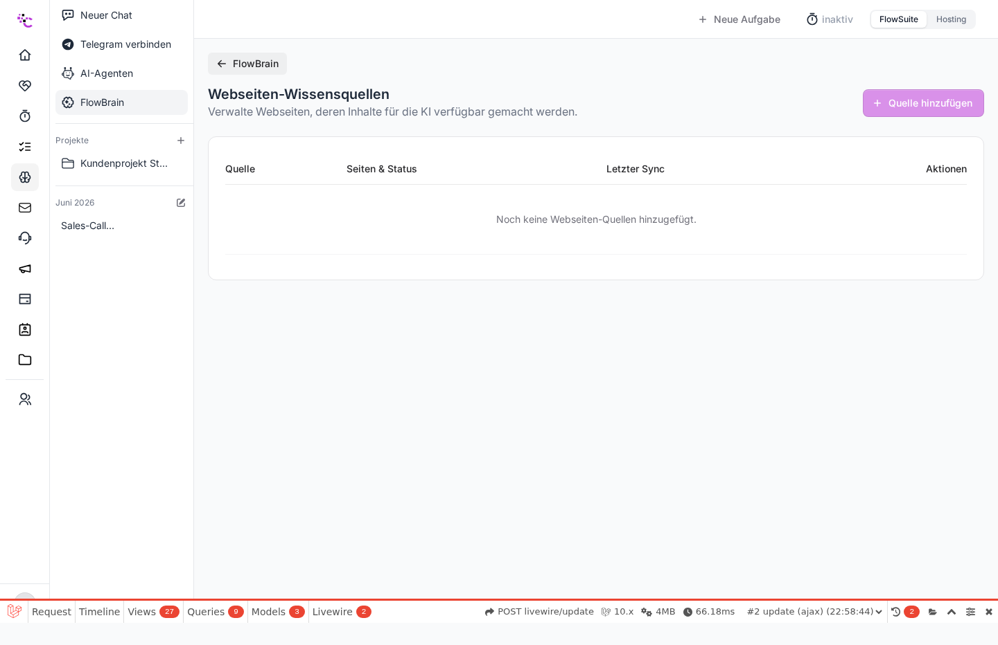 Die Verwaltung der Webseiten-Quellen
