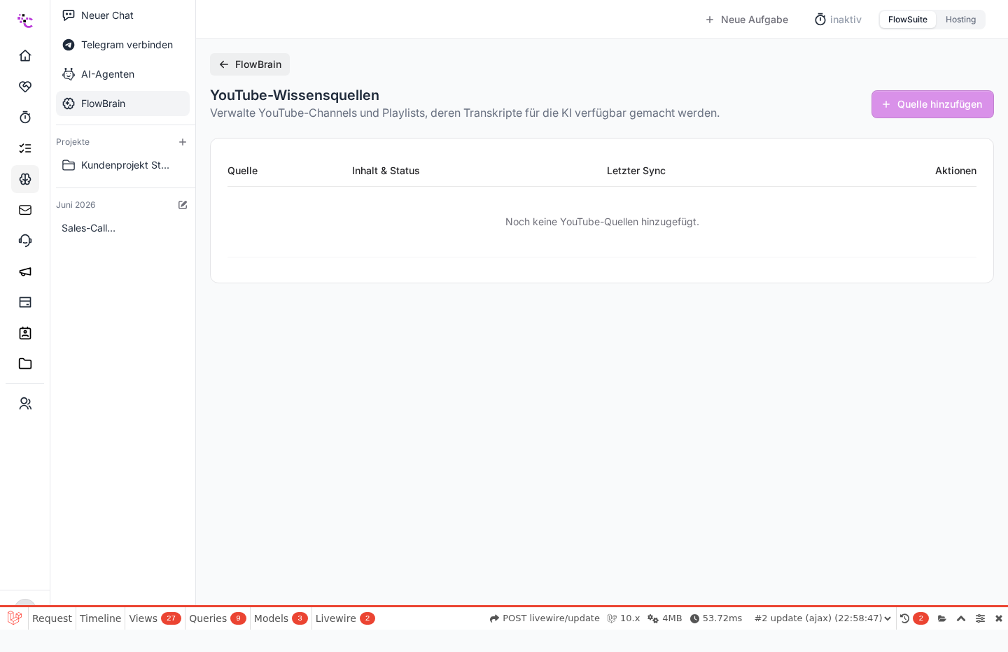 Die Verwaltung der YouTube-Quellen
