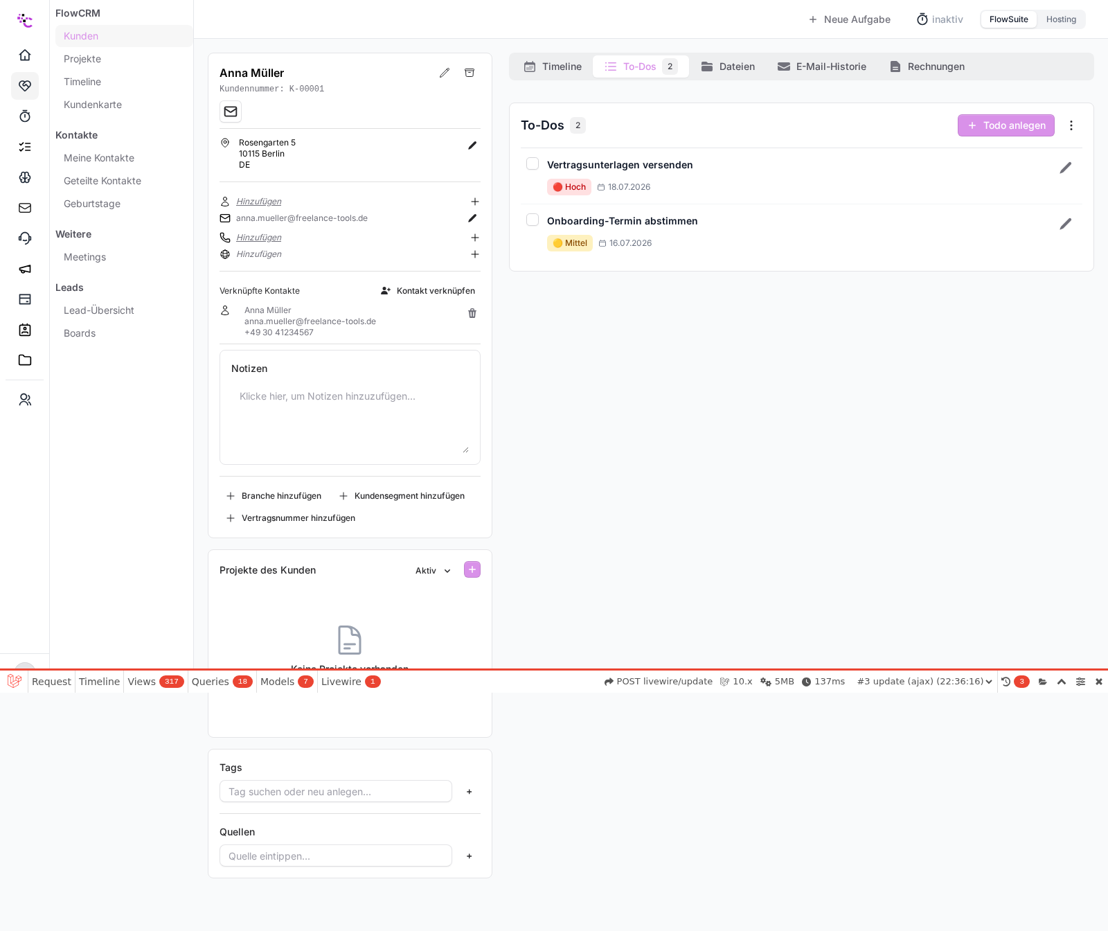 Der Reiter To-Dos an einem CRM-Kunden